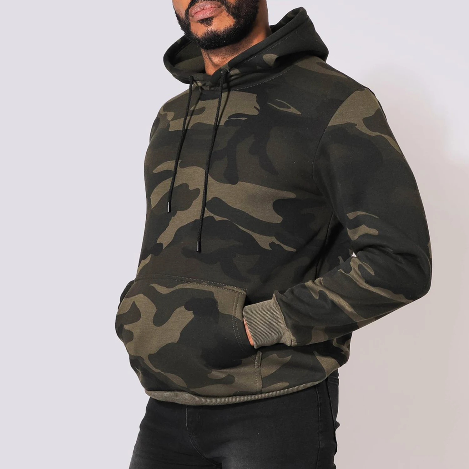 Custom Logo 100% Polyester Sportswear Popular Army Camo Pullover Drawstring Hood Kangaroo Pocket Hoodie