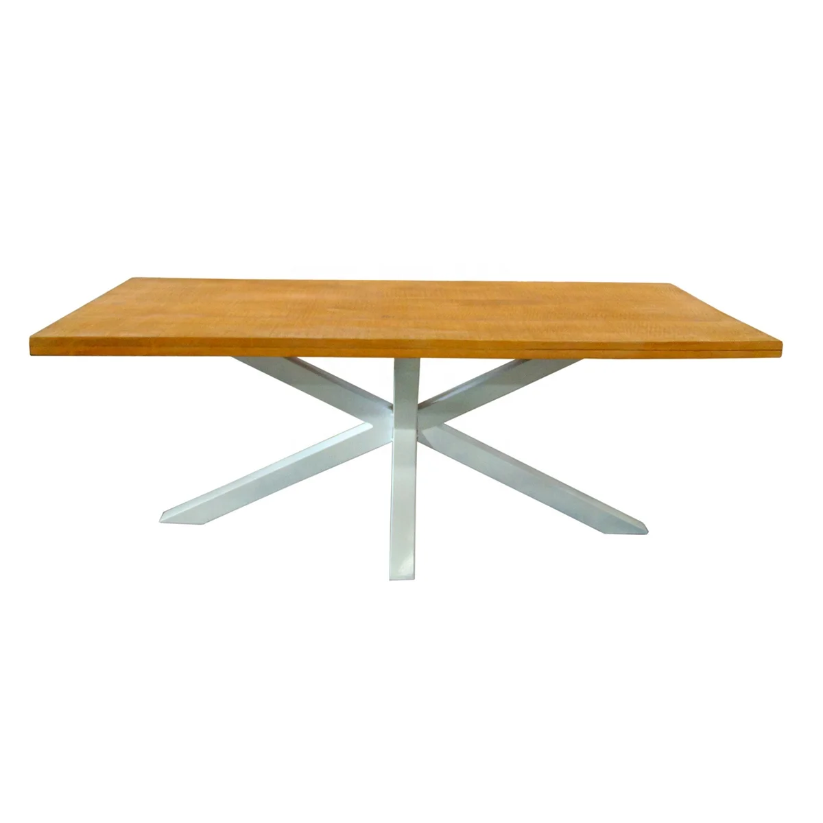 new design yellow color Rectangular shape mango wood dining table white legs Scandinavian style dining table industrial