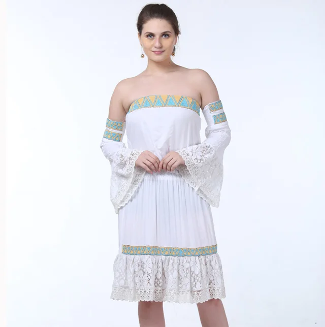 Exclusive Trendy Gypsy White Colour Hand Beaded Traditional Women Shoulder Casual Dresses Female