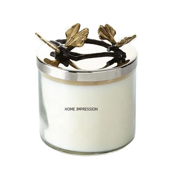 Butterfly Gingko Metal Glass Wax Candle Lid Jar Wholesale Designer Wax Candle Jar