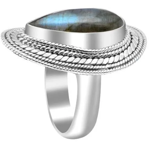 Beautiful Natural Blue Labradorite Gemstone Eternity Vermeil Ring Handmade Indian Sterling Silver Jewelry Supplier & Exporter