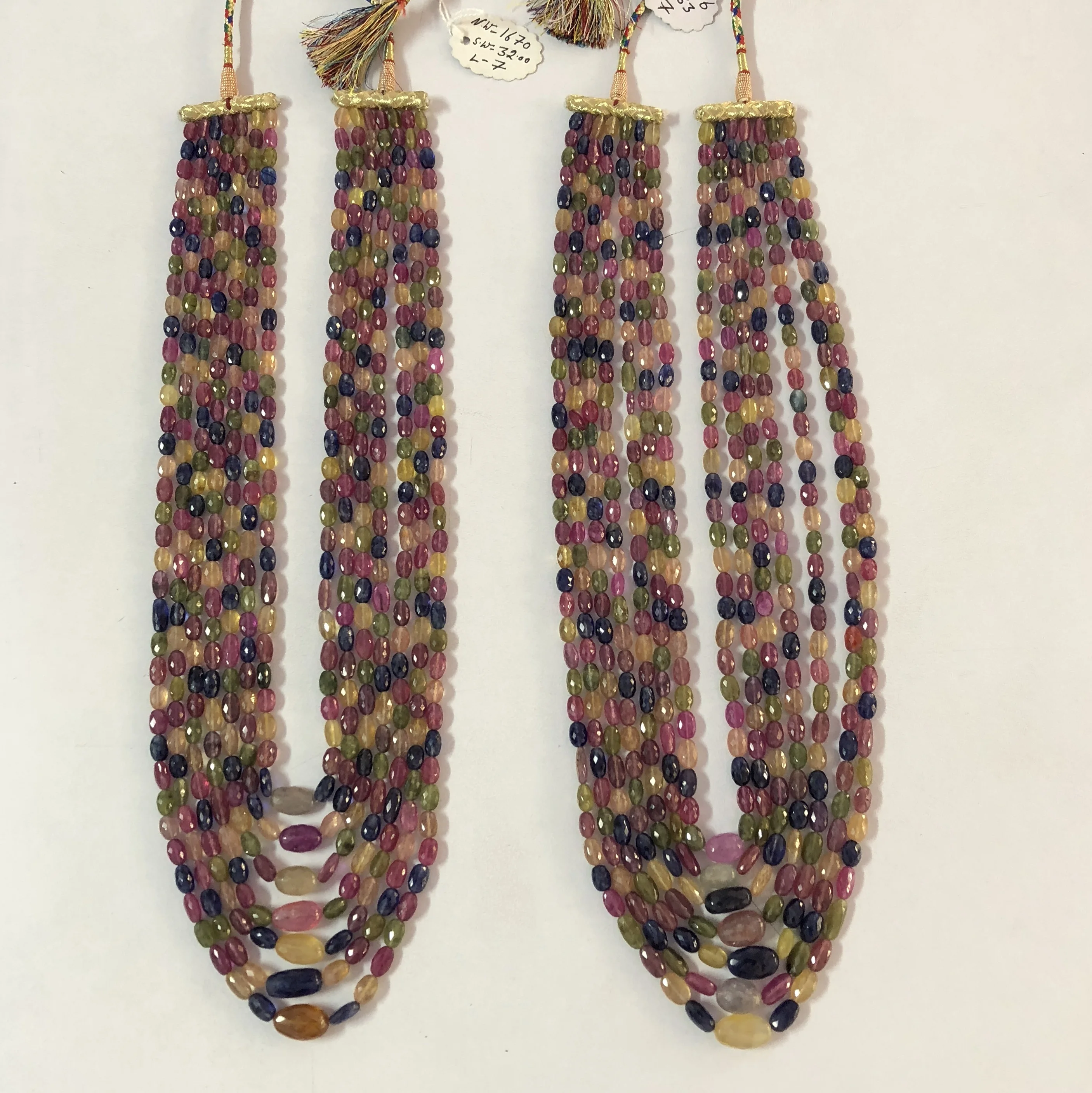 Precious Glass Filled Multi Sapphire Stone Oval Faceted Gemstone Beads Necklace Jewelry Shop Online at Wholesale Price Regular