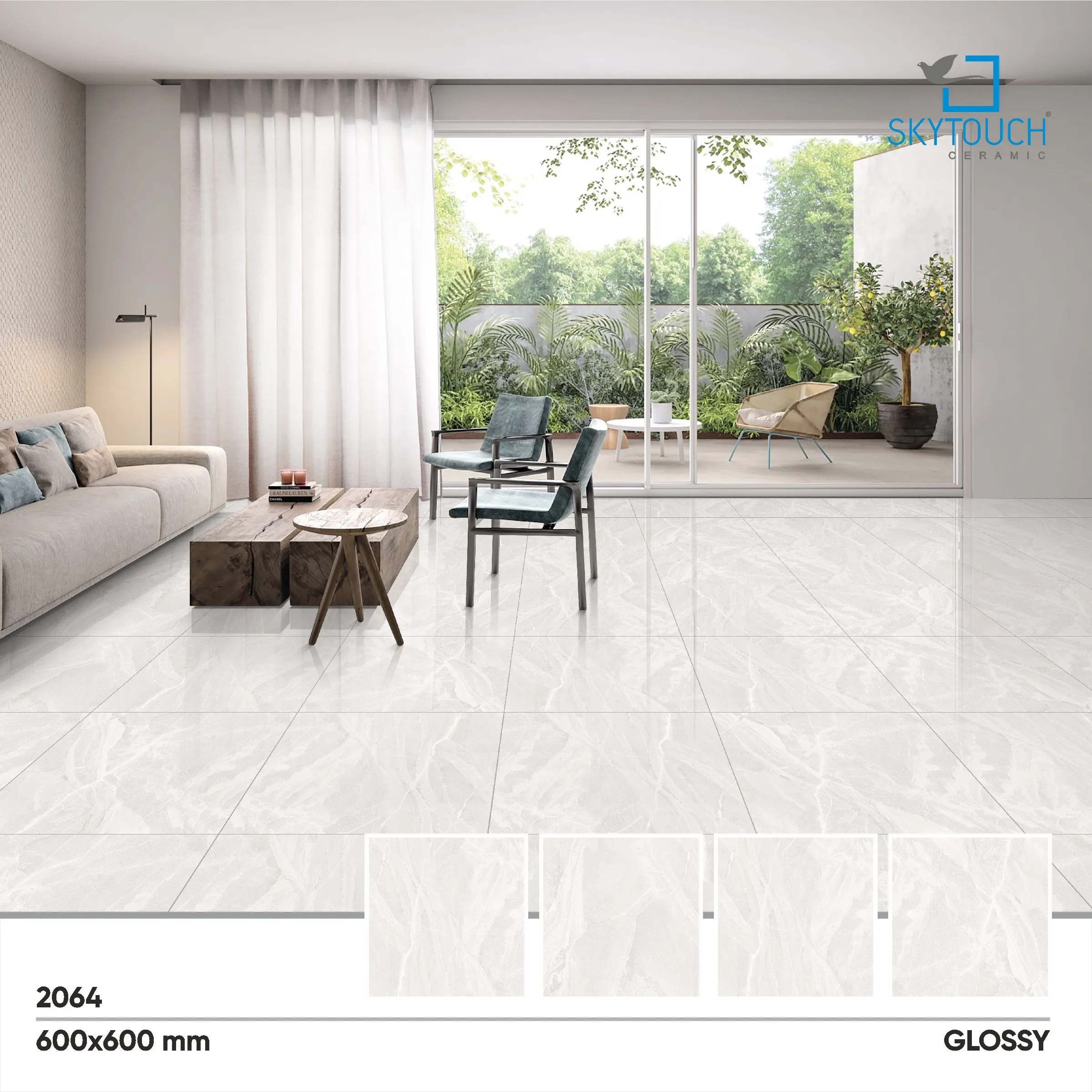 Project usage Building Materials tile 600x600mm grey color full polished glazed marble look glossy porcelain tile