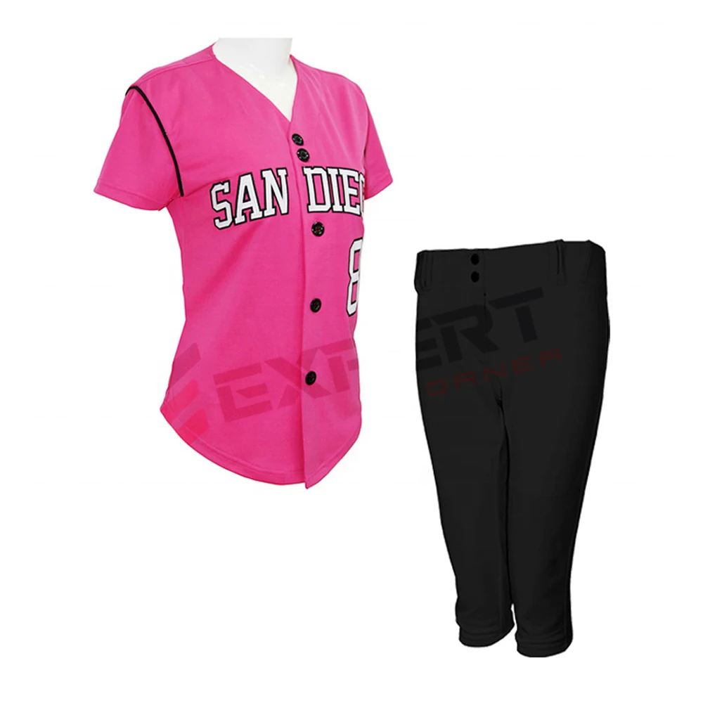 Wholesale Custom Sublimation Printing Cheap Blank 100% polyester Short Sleeve Women Softball uniform Baseball Jersey