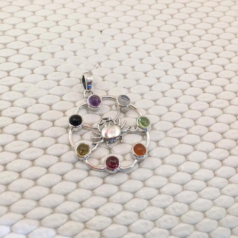 Solid 925 Sterling Silver Extreme Quality 7 Natural Round Shape Gemstone Wholesale Price Pendant Bee Style Unique Chakra Pendant
