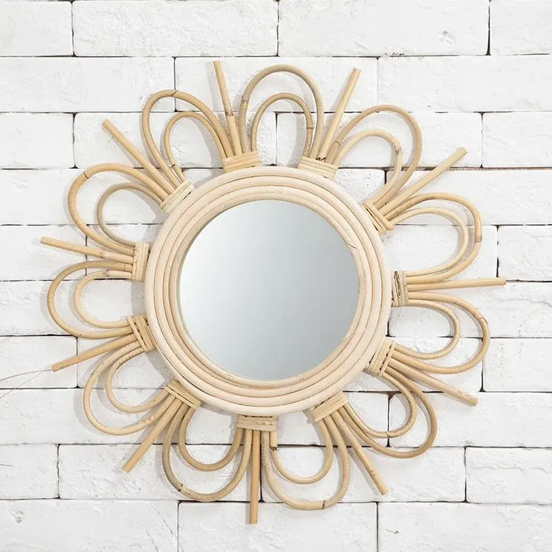 Rattan Mirror Wall Hanging Bamboo Mirror Framed Wall Mirror Boho Decor Bohemian Home Decor Sun star made in Vietnam