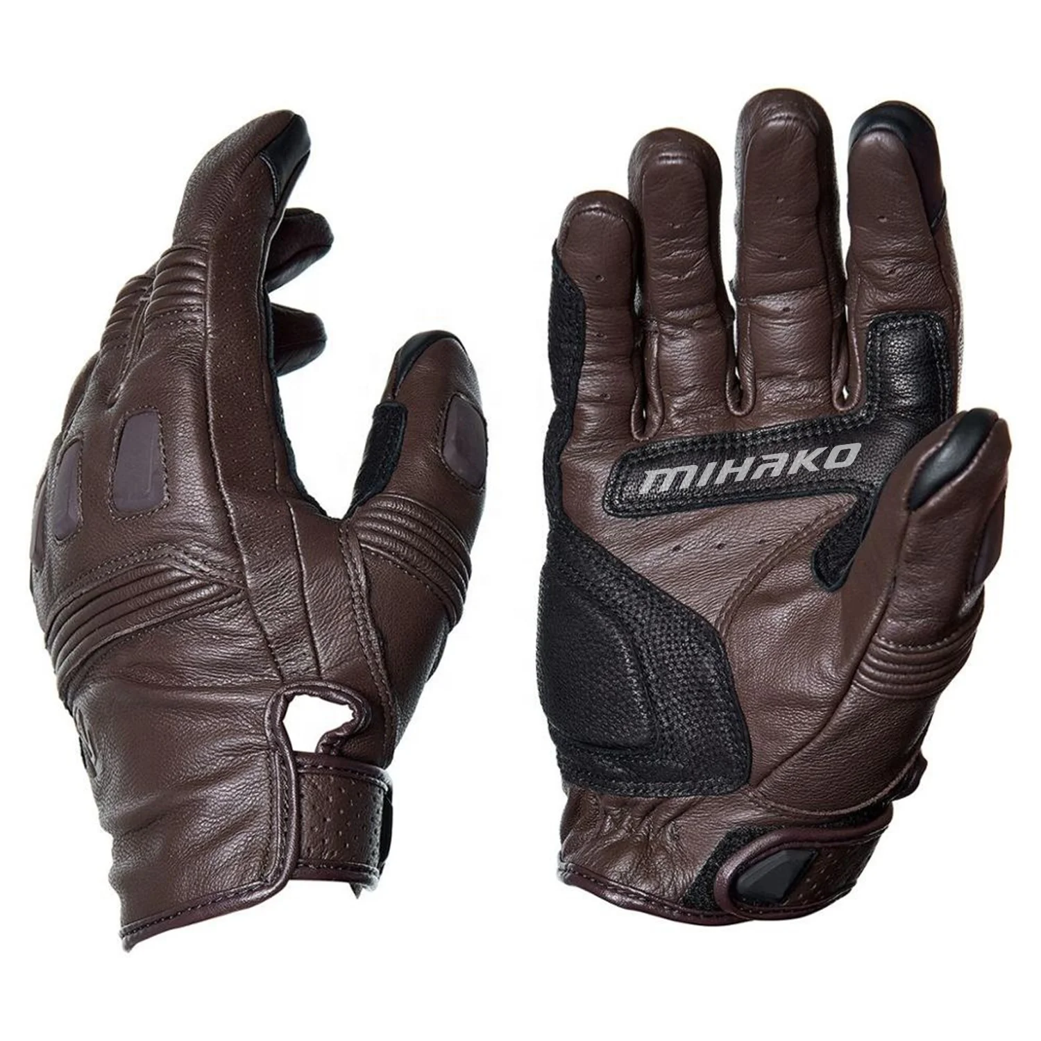 Gold and brown leather working gloves True Fit Cowhide and Spandex Full Finger Mechanics Gloves with Elastic Hook and Loop Cuff