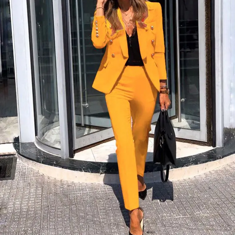 
2021 New stylish Women Full Sleeve Blazers slim Pants Suit Office Lady Two Piece Set Tracksuits Casual 