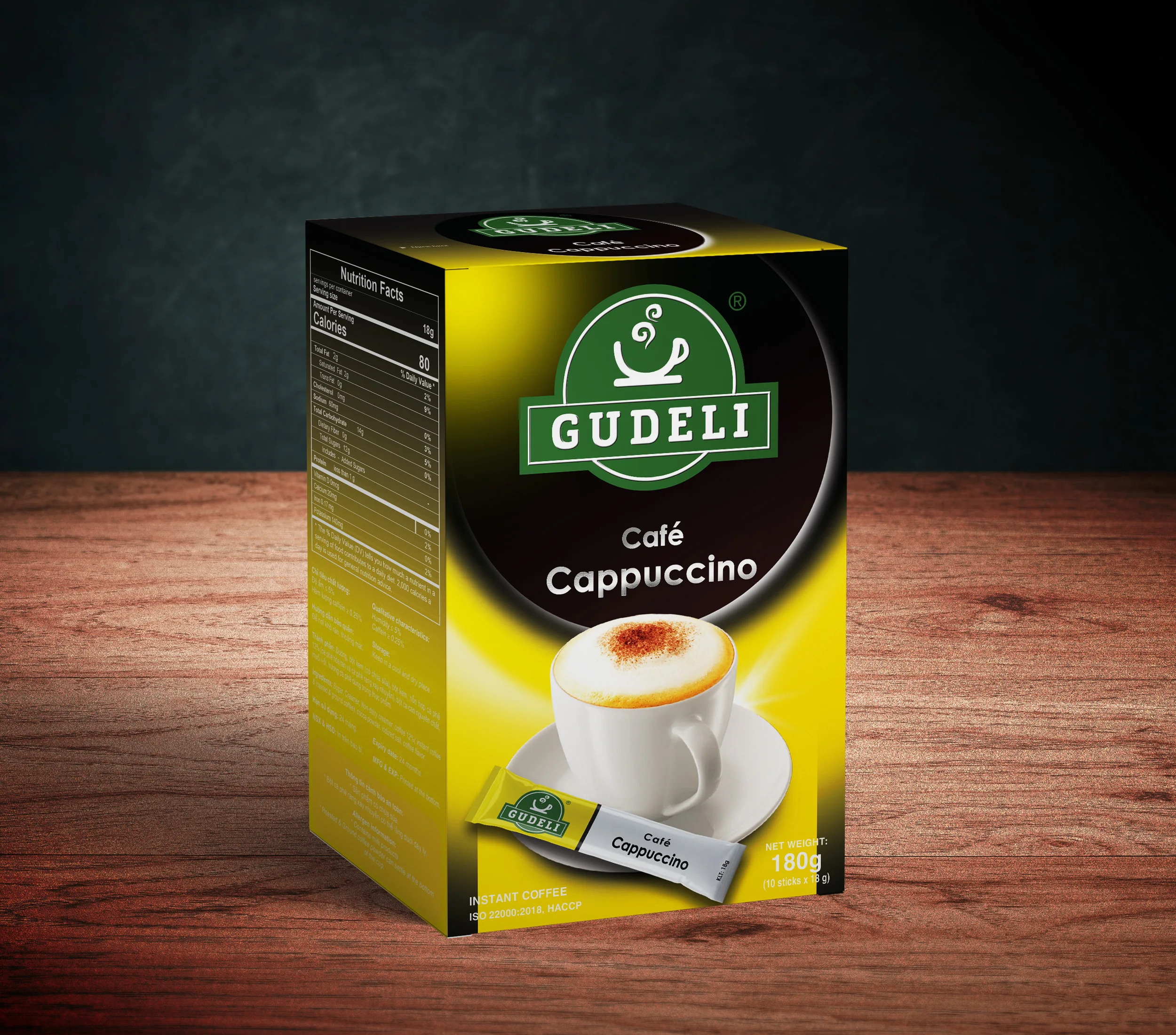 
GUDELI COFFEE CAPPUCCINO INSTANT COFFEE BOX 180G (10SACHETS X 18G) 