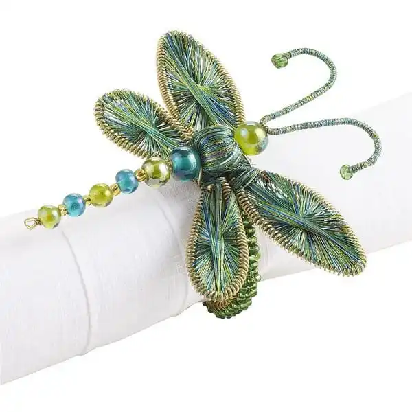 high quality metal made silver designer dragon fly beaded napkin ring (set of 6 )