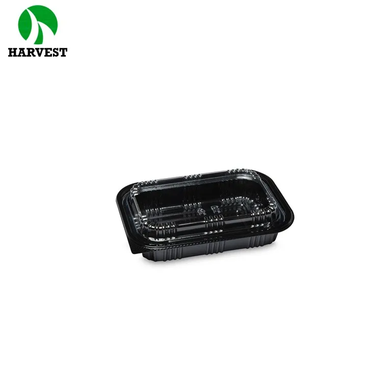 Harvest J-85 Rectangular Disposable Black Plastic Sushi To Go Box