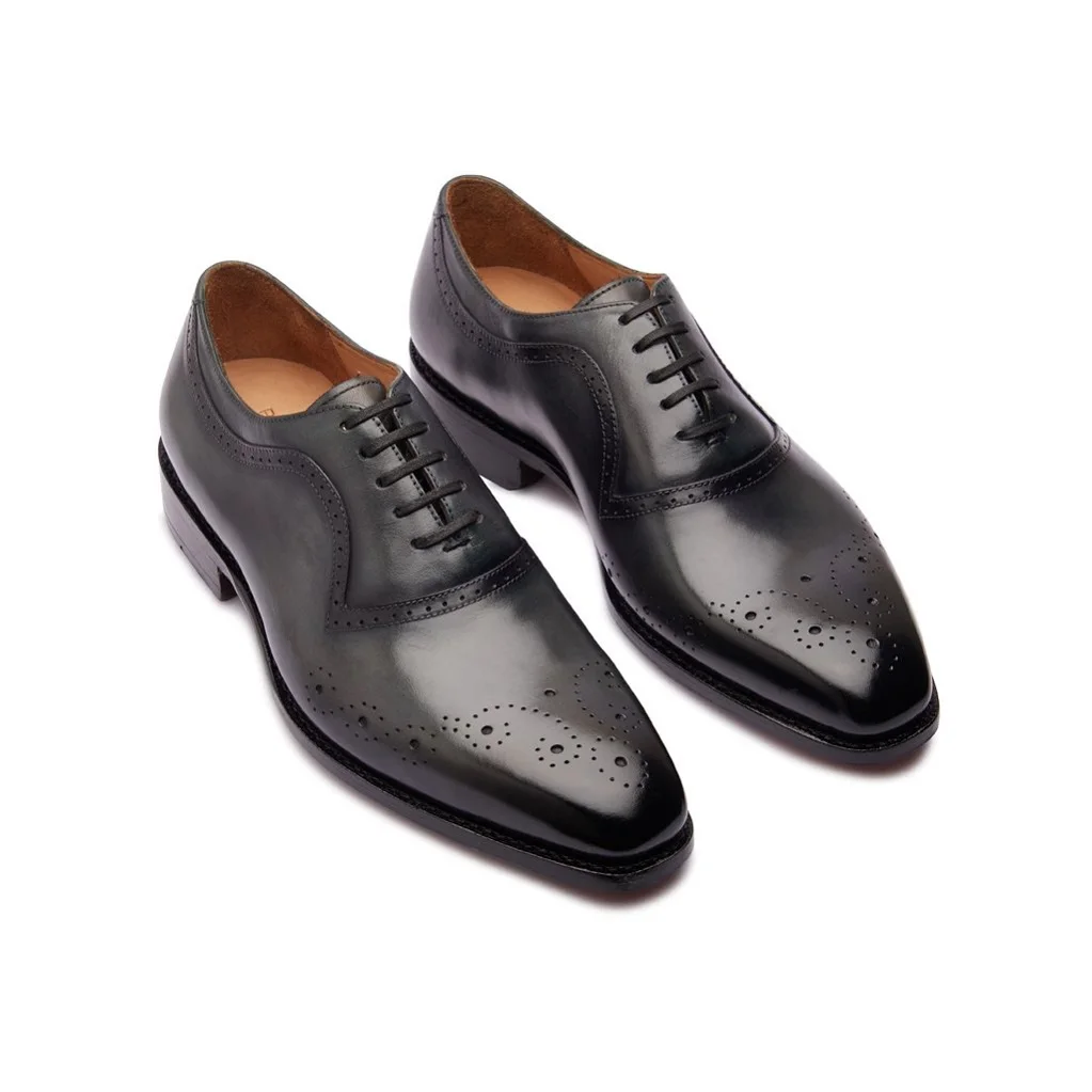  Броги мужские оксфорды ручной работы Формальные туфли из чистой кожи деловые офисные G rey