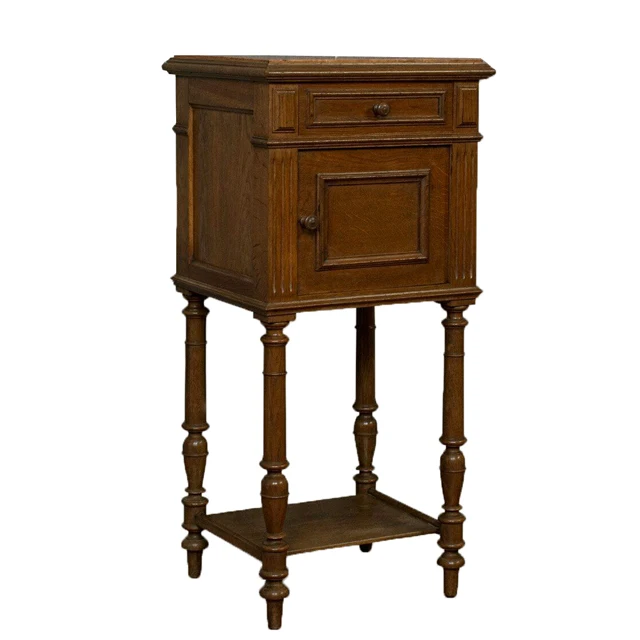 french antique solid wood side table lamp with 1 drawer and 1 door brown for living room