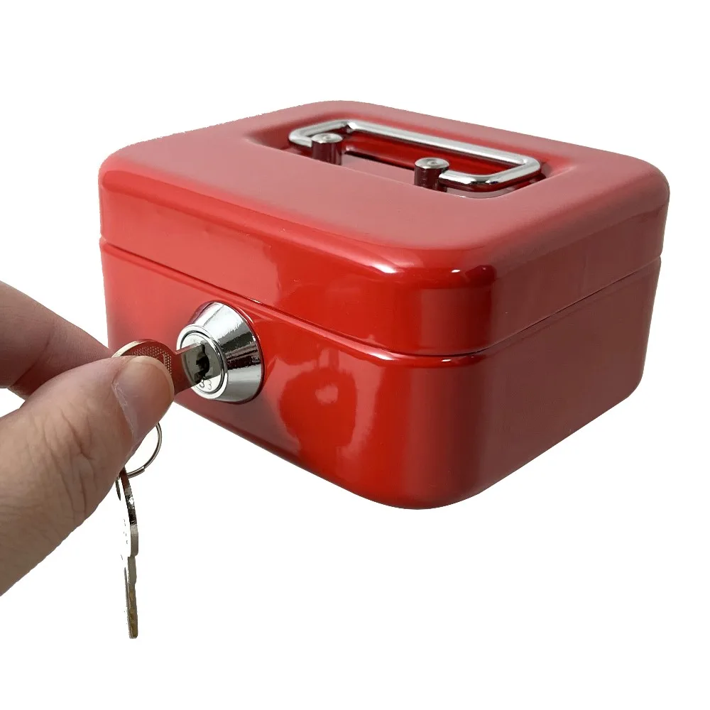 Mini Small Cash Box with Money Tray,Lock Box with Key,Small Safe for Kids