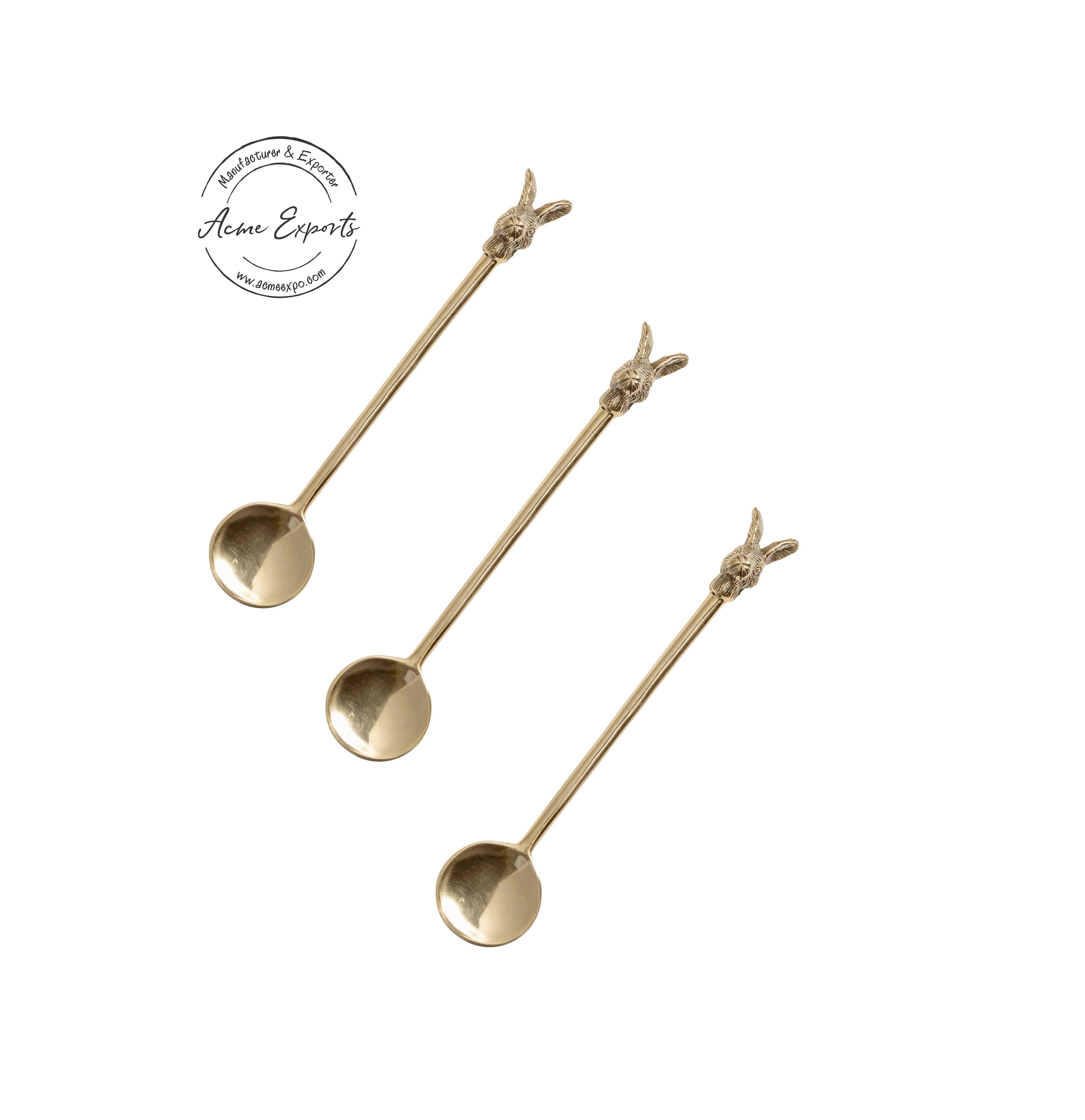 Современная роскошная латунная настольная ложка в виде кролика длинного размера с серебряной отделкой под заказ новый дизайн для суповой ложки столовые