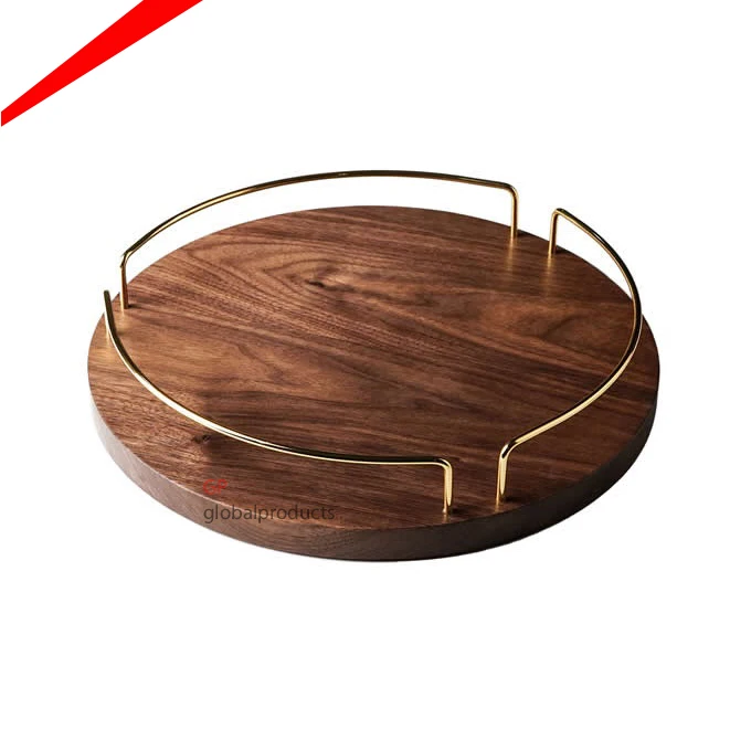 high quality round glass tray with golden round handles serving tray for hotel restaurant decor food server tray