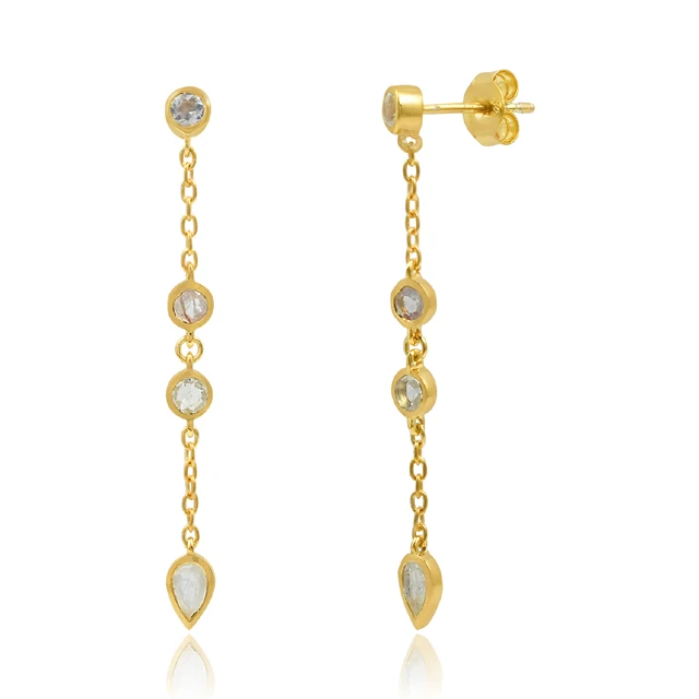 best selling hanging drop earring jewelry gold plated 925 sterling silver rainbow moonstone multi gemstone drop earring