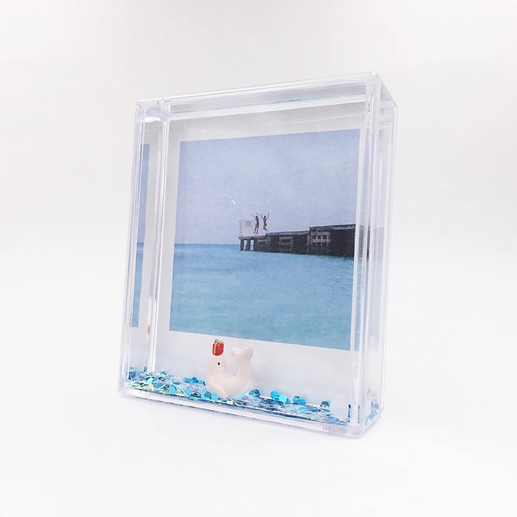 Original Design Dolphin Floater High Quality Plastic Shake-it Latest Style Glitter Square Liquid Instax Frame