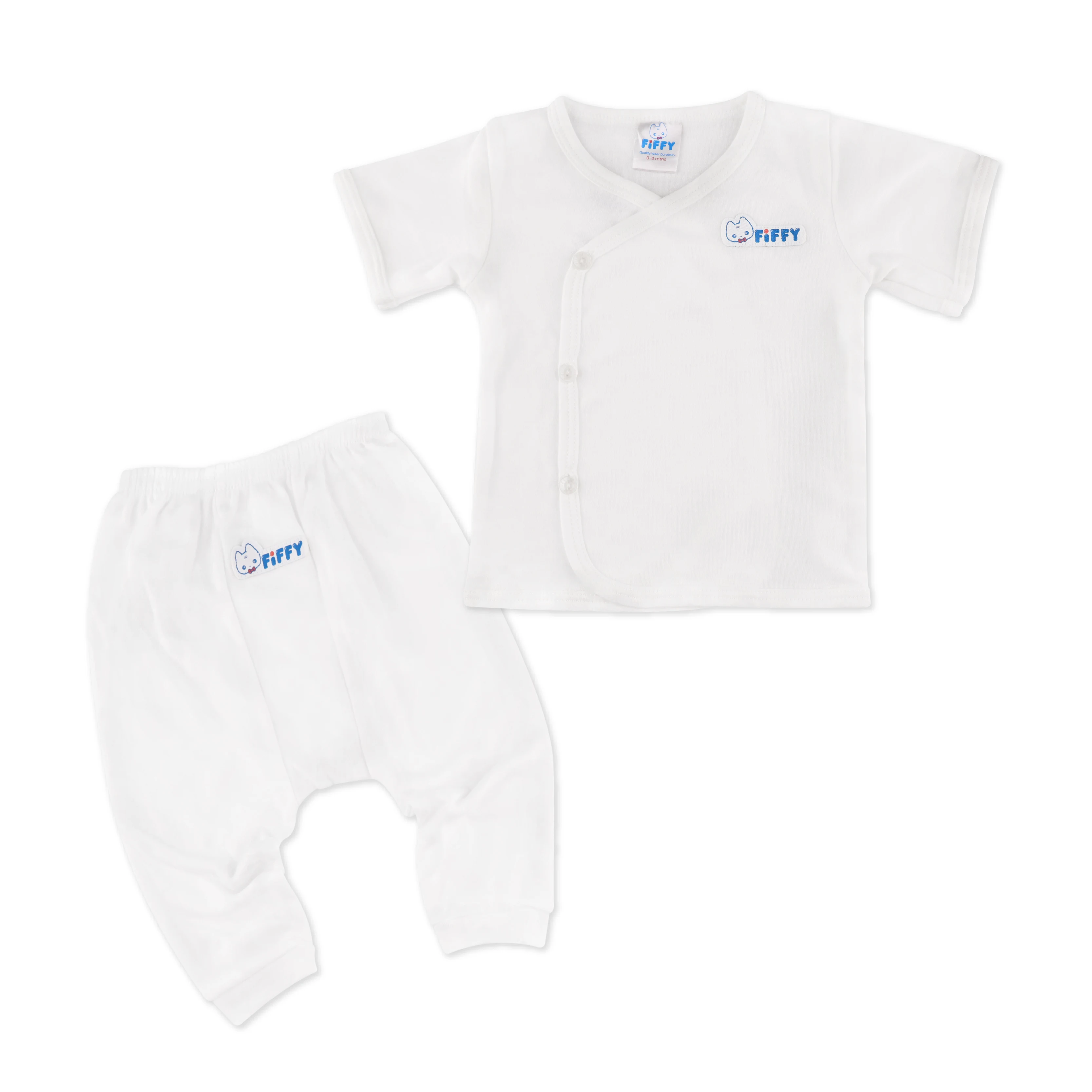 FIFFY Baby Apparel White Unisex Short Sleeve Vest and Long Pant Suit Baby Suit Baby Apparel