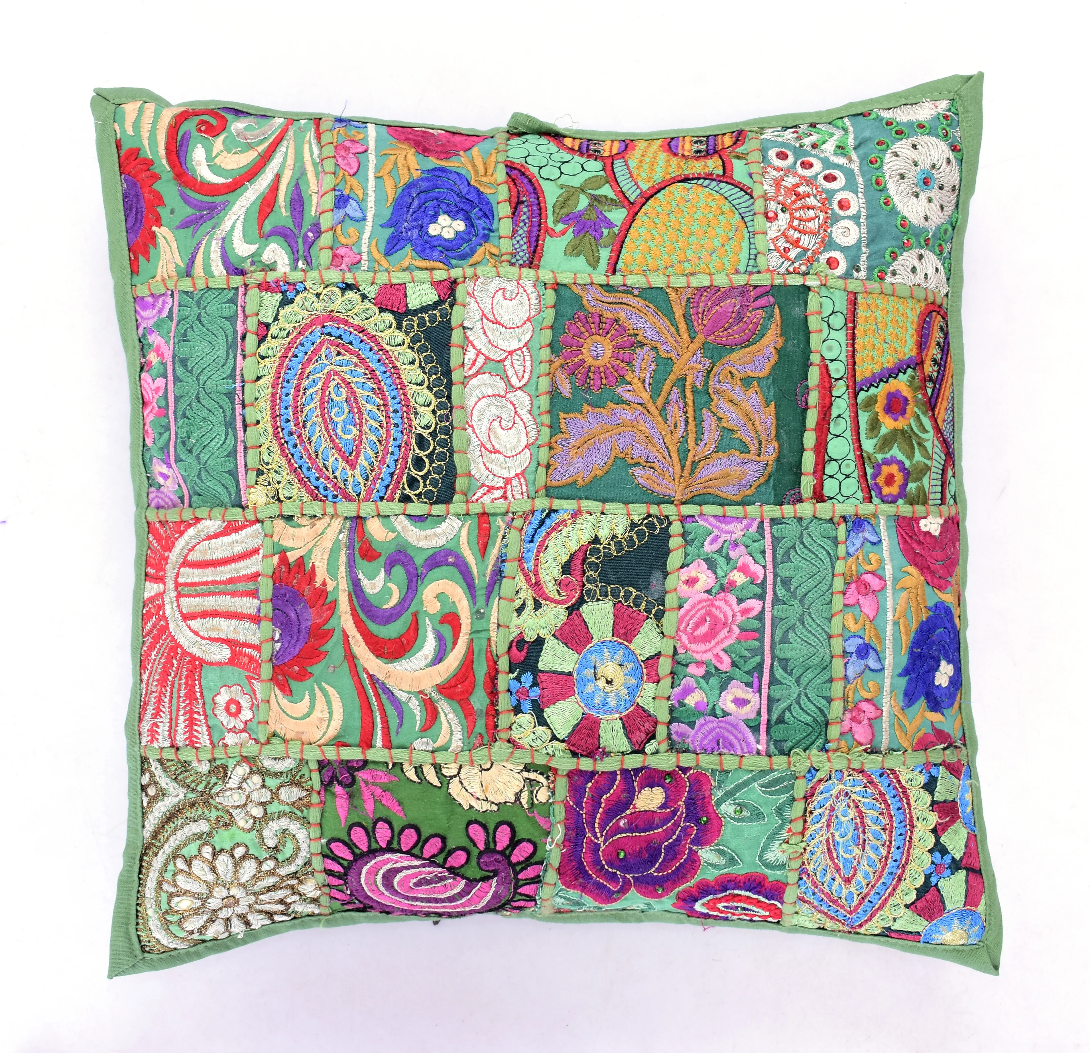 Indian Traditional Style Patch Work Cotton Cushion Cover in Square Shape Home Decorative Handcrafted Floor Pillow Cover