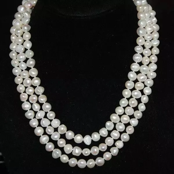 Endless Cultured 8mm White Natural Freshwater Pearls 16-Inch Round Shape Fine Quality 16-Inch Loose White Jewelry Pearls