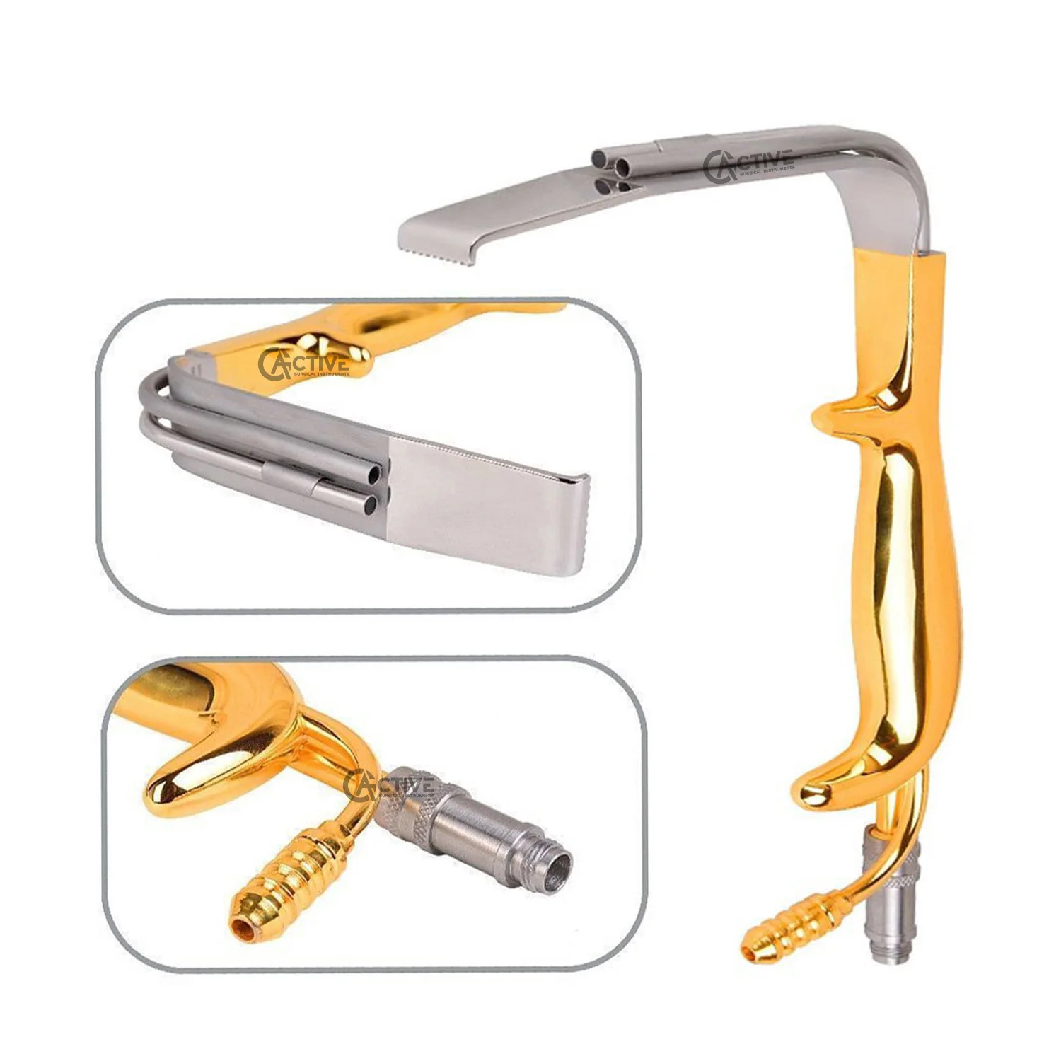 Tebbetts Breast Retractor Fiber Optic Teeth Blade - Suction Tube Gold Plated Plastic Surgery Instruments Wholesale Reusable