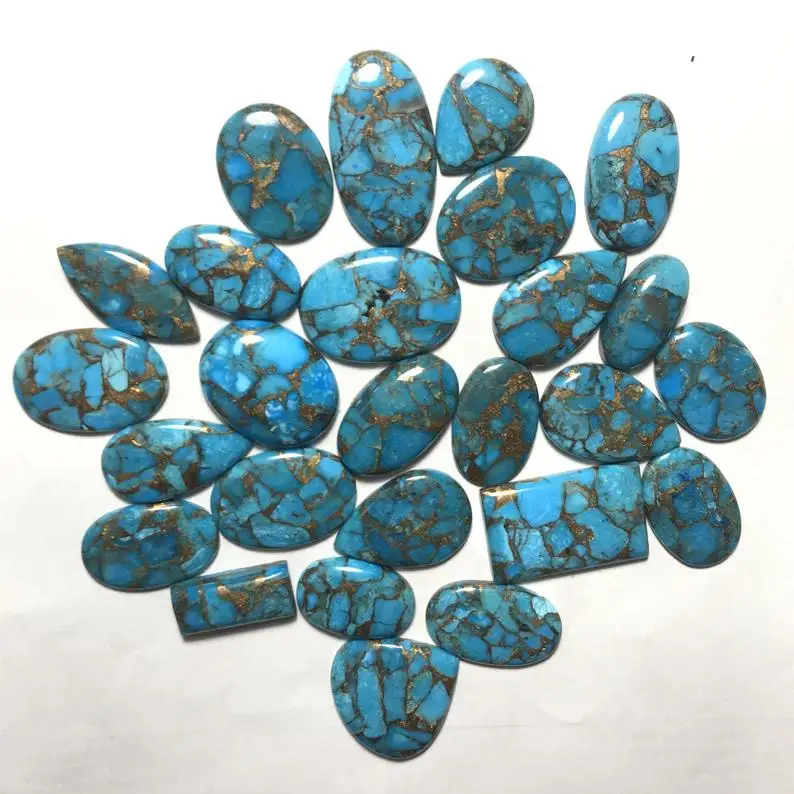 Top Quality Natural Blue Copper Turquoise Mix Shape  Smooth Flatback Cabochon Loose Genuine Gemstones For Jewelry Making Use OEM