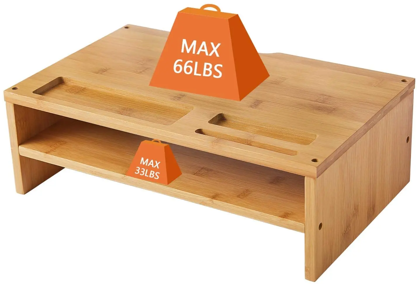 2 Tiers Bamboo Desktop  Laptop Stand Computer  Desk Organizer with Phone Holder