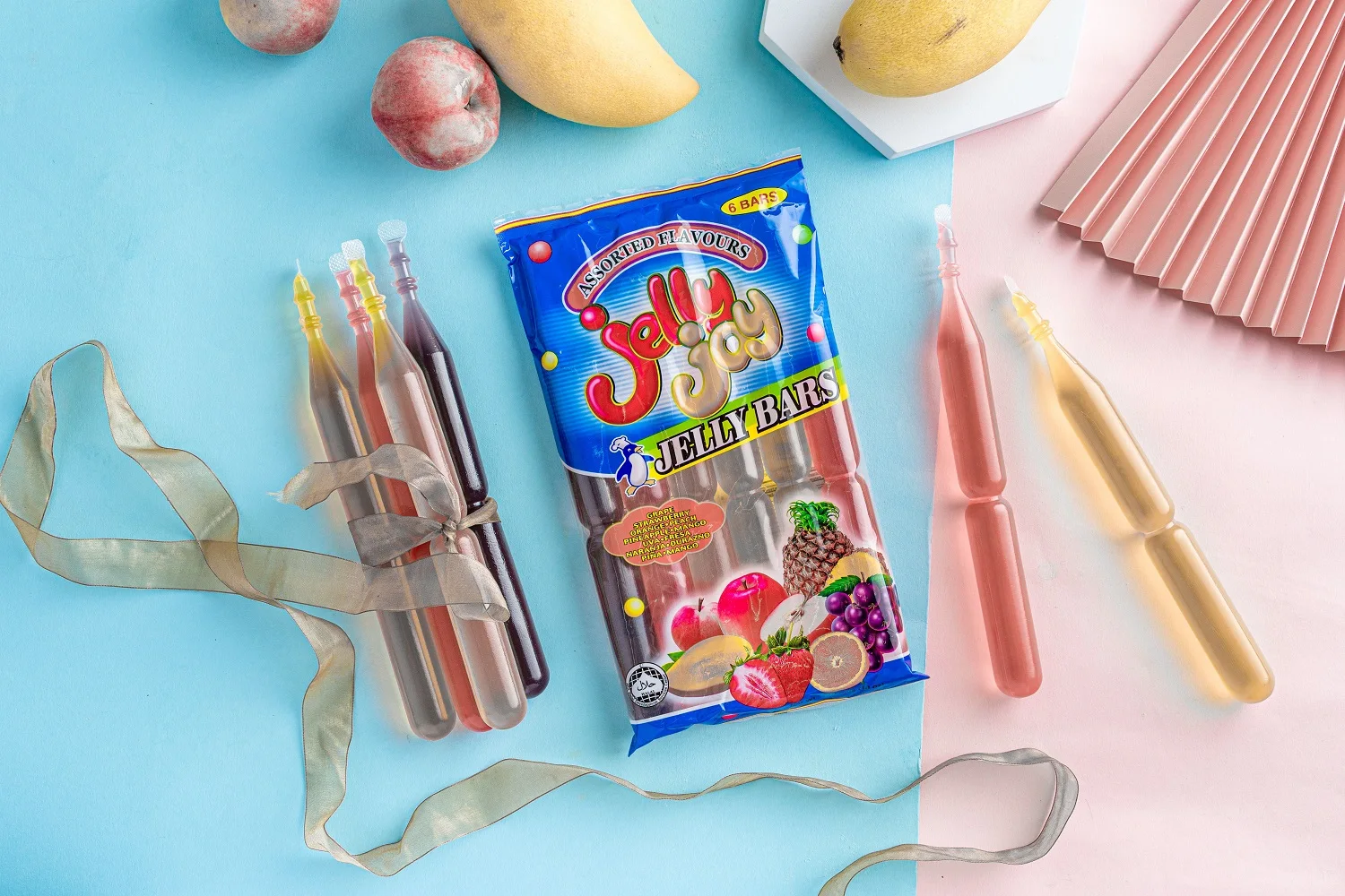 Low-Carb Children Snack Pouch Bulk Fruity Dessert Drink Jelly Joy Jelly Bars Stick 85gm x 6 Bars x 20 Bags