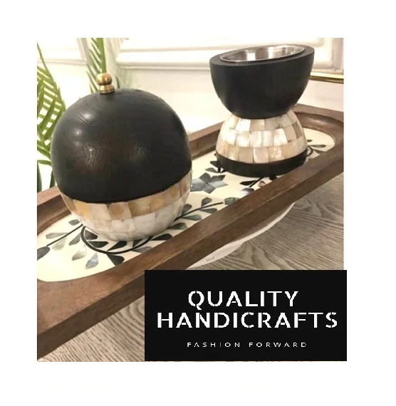 Arabic Ramadan Gift Wood Mother of Pearl Inlay  Bakhoor Burner Tray Bowl with Lid Set Oud Burner Dubai muslim  Censer Bone Inlay