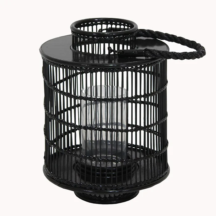 Ebba 3 Natural Rattan Hanging Lantern with Glass for Candle