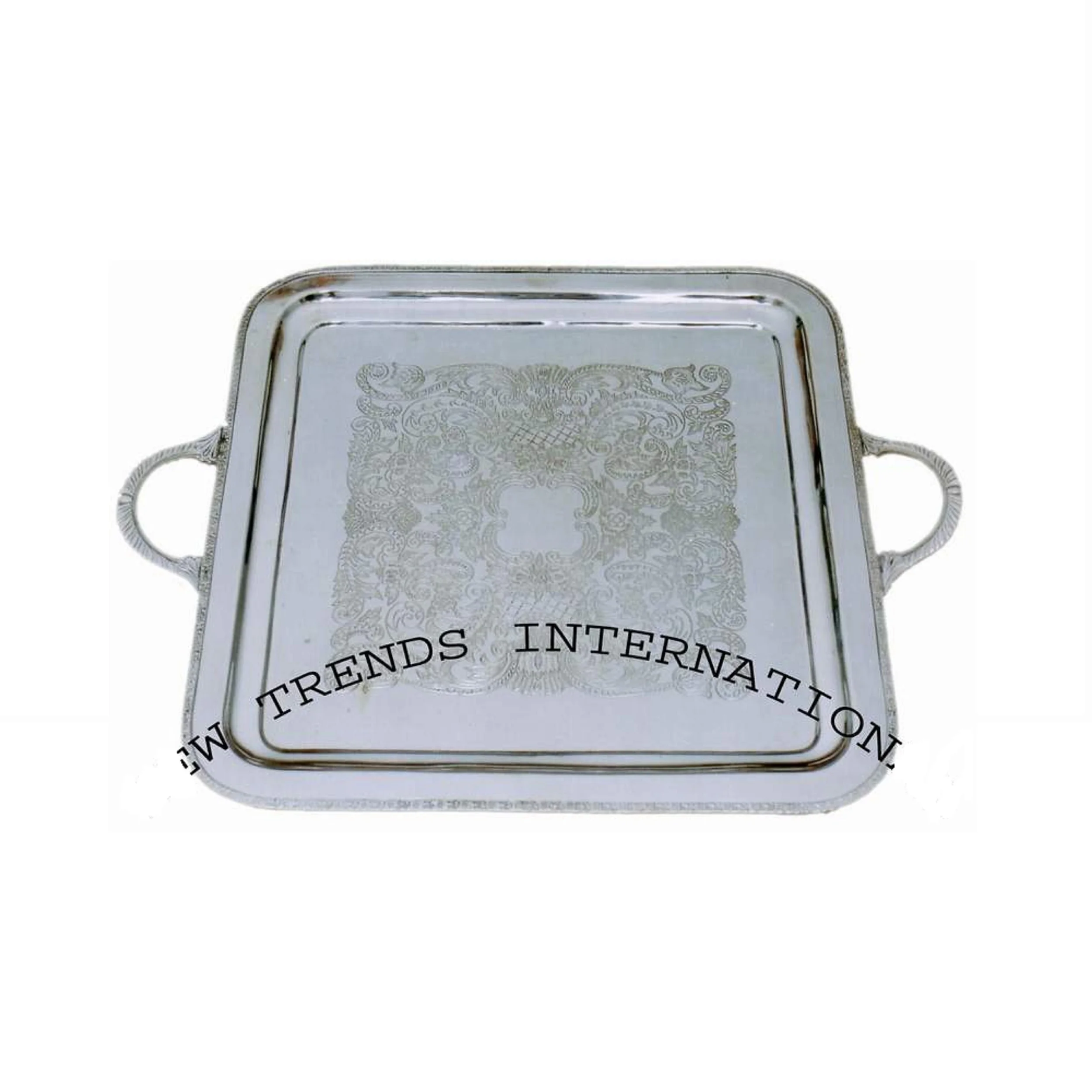 Античный художественный декор декоративный цветочный посеребренный латунный сервировочный поднос для настольного декора