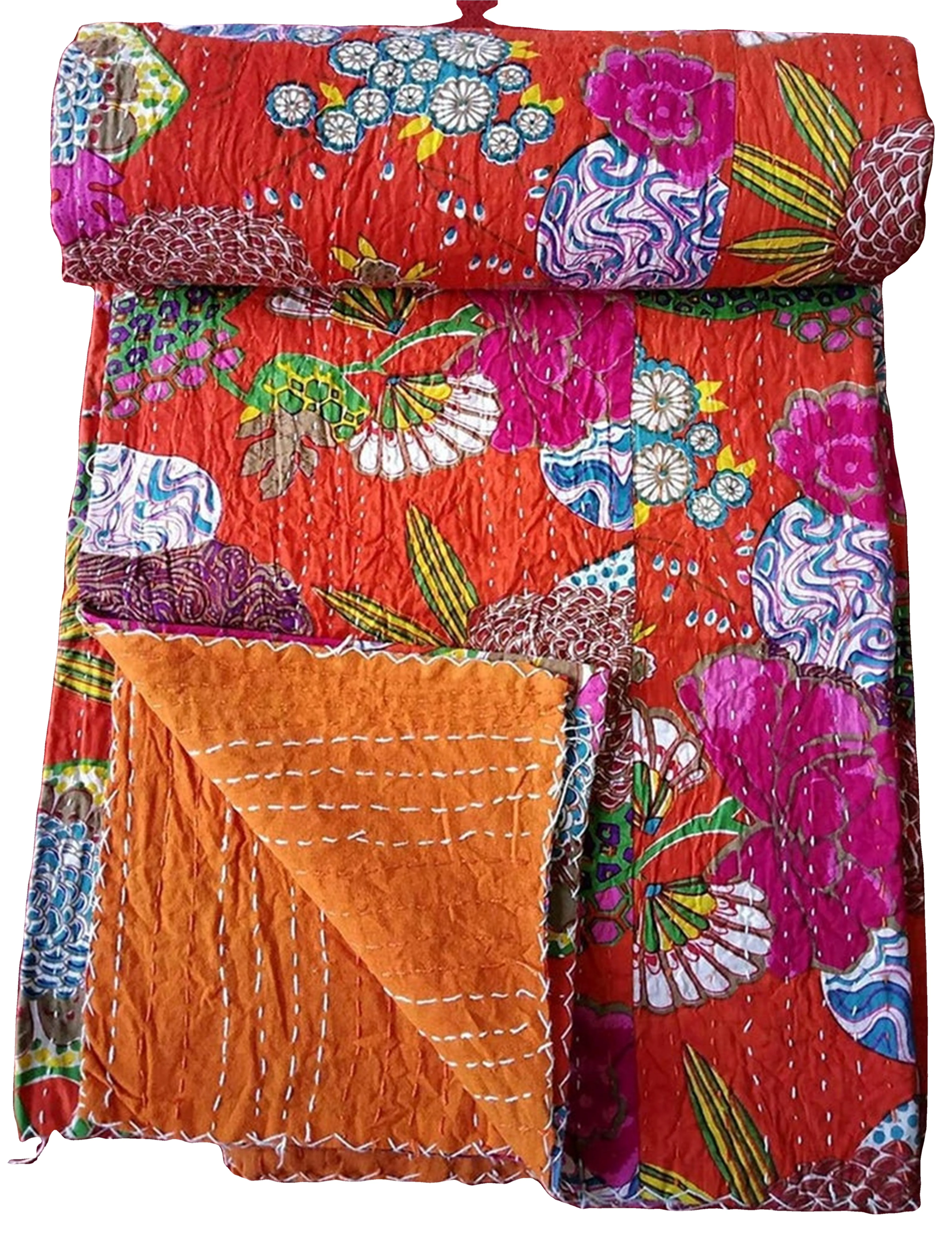 Indian Kantha Wholesale Lot Vintage Hand Made Indian Kantha Blanket Throw Quilt King Queen Home Bedroom Red Fruit Kantha Quilt