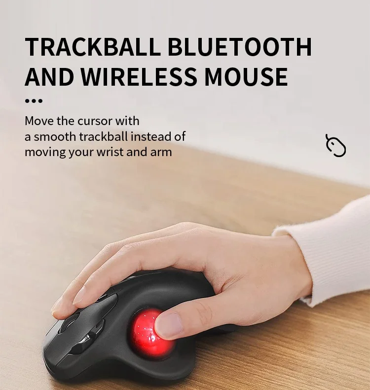 Wireless Trackball Mouse Rechargeable Ergonomic Mouse RGB Glow  Easy Thumb Control Compatible for PC  Laptop iPad