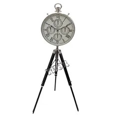 Vintage Style Wooden Floor Clock with Black Stand Wourld Tripod Floor Clock for Home  Desk  Office Decor Living Room Clock