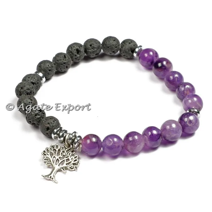 Affordable handmade Green and Lava Healing Bracelets Gemstone beaded bracelets for girls and mens