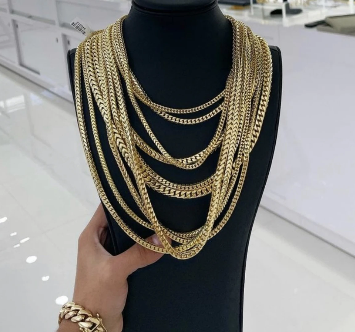 Italian 10k Solid Real Gold Chains - Miami Cuban, Franco, Rope, Figaro, Curb, Byzantine - FedEx Insured Shipping USA Canada