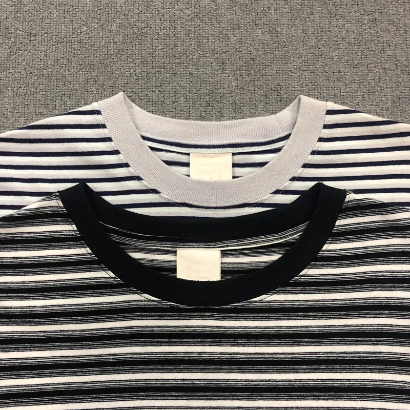 Wholesale Cheap Men Stripe-Shirts In Bulk Yarn Dyed Knit Tee Oversized Youth T Shirt