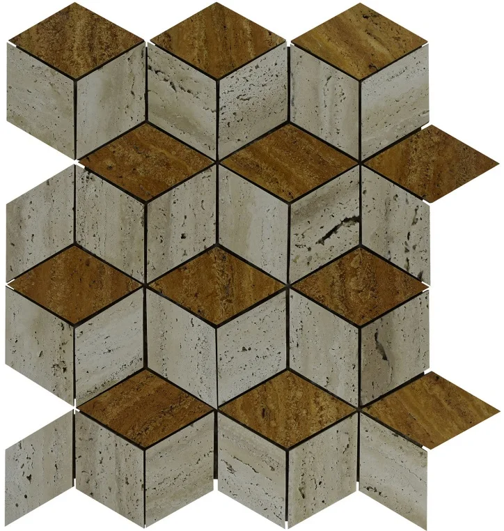 Grey Travertine 3d Shaped Shape Mosaic Tiles at Wholesale Price from India