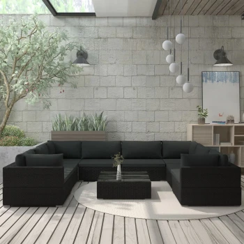 U shape sofa black wicker/ garden furniture/ outdoor sofa set with hight quality