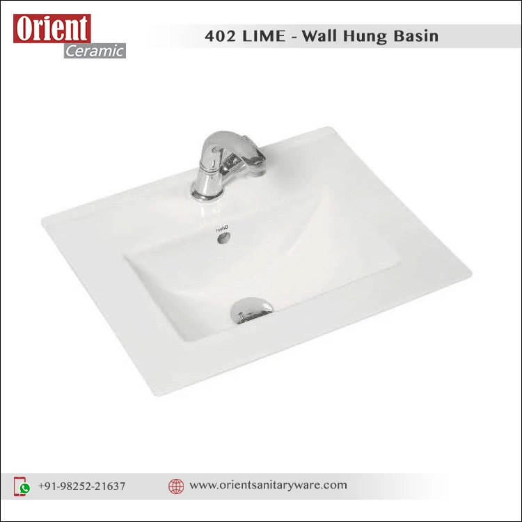 Excellent Quality 500x390x180mm Size White Ceramic Wall Hung Wash Basin for Bathrooms from Indian Manufacturers and Exporters