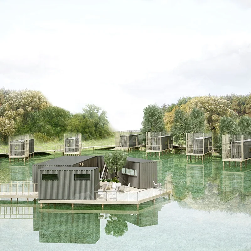 Грузовой контейнер над водой, бунгало, плавающий дом, сборный Ресторан