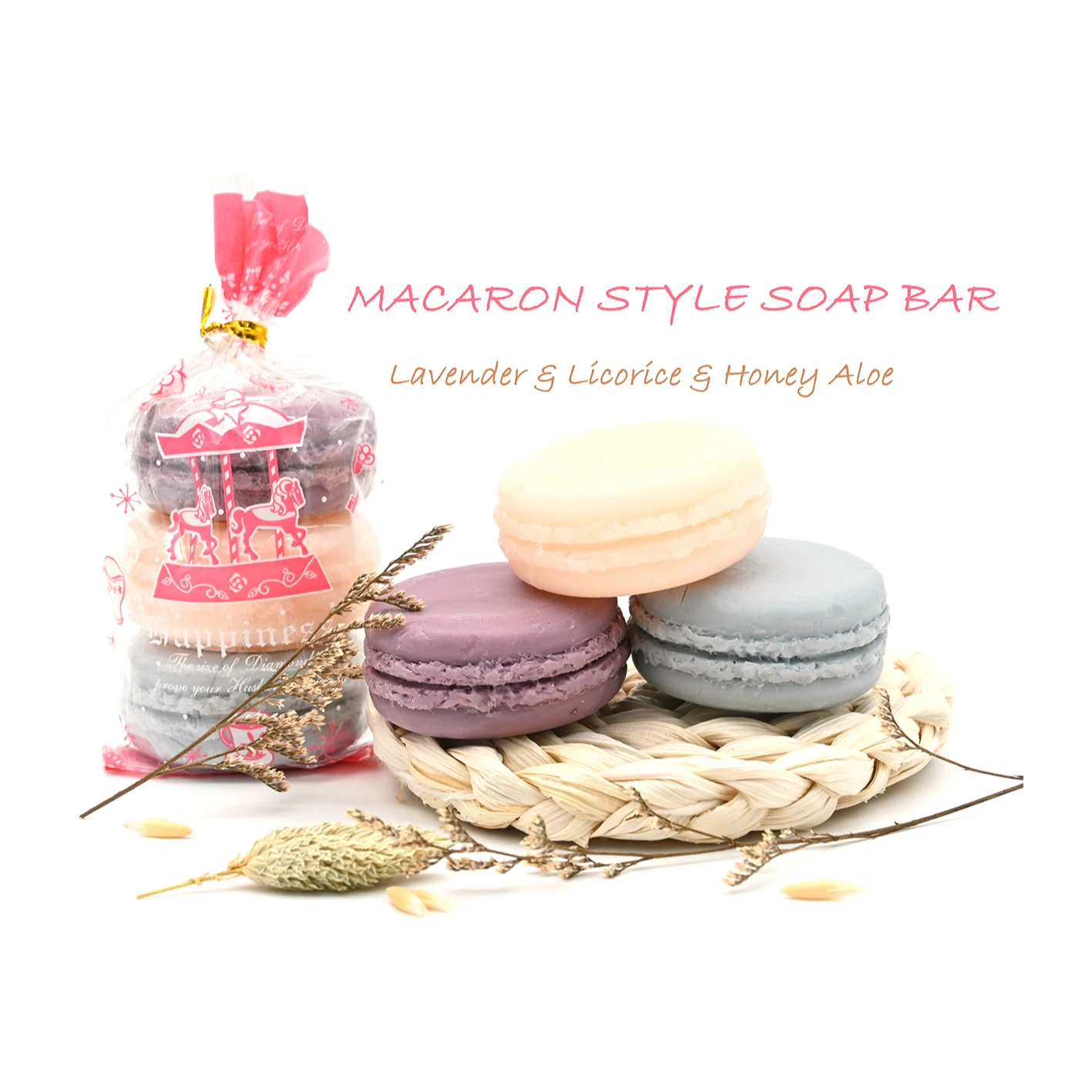 Macaron style lavender bar soap for face body clean and good smell