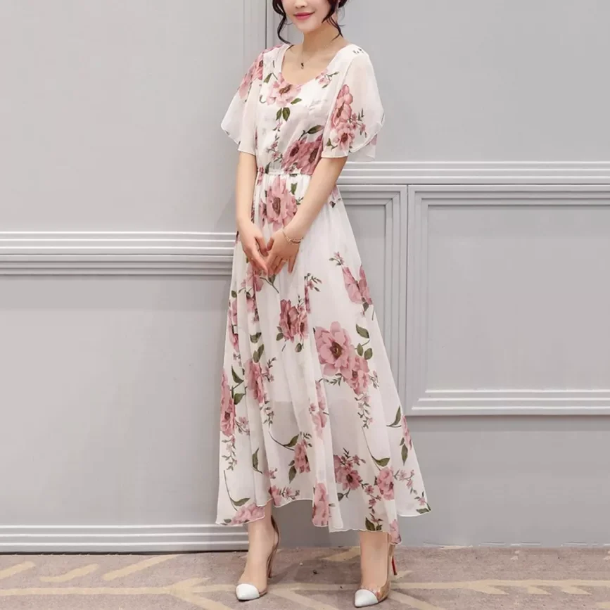 
Высококачественное шифоновое платье-макси с цветочным принтом, платья-миди 
