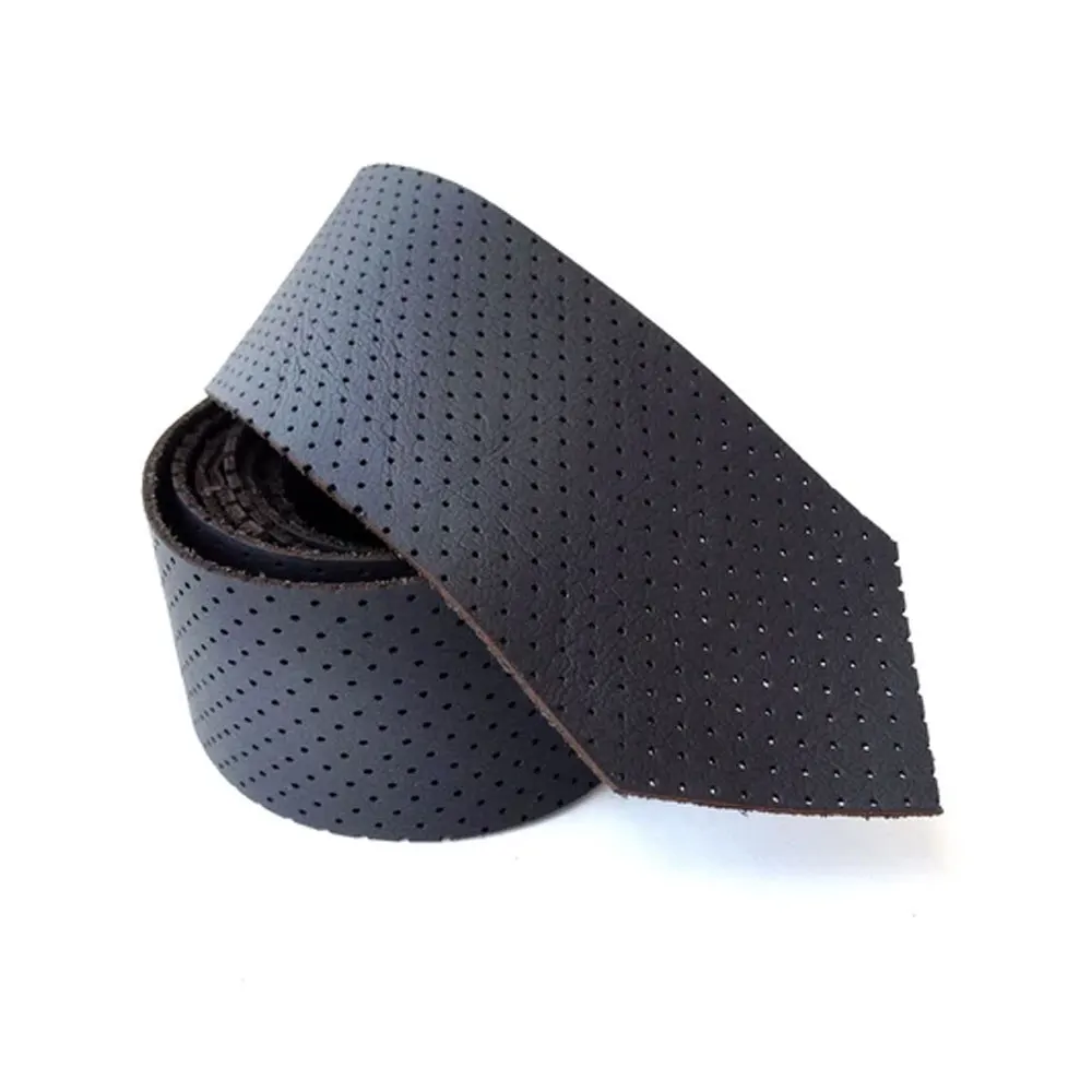 Мужской тонкий галстук ручной работы из искусственной кожи Черный узкий