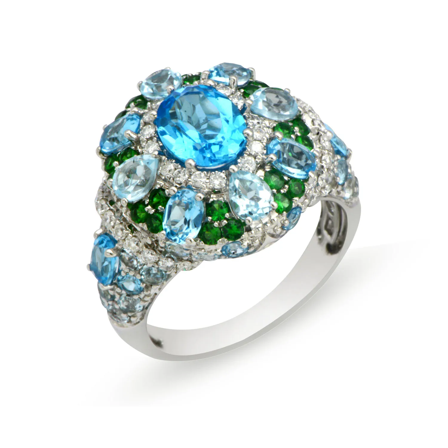 
Impressive 18K White Gold, Diamond And Multi Gemstone Ring 