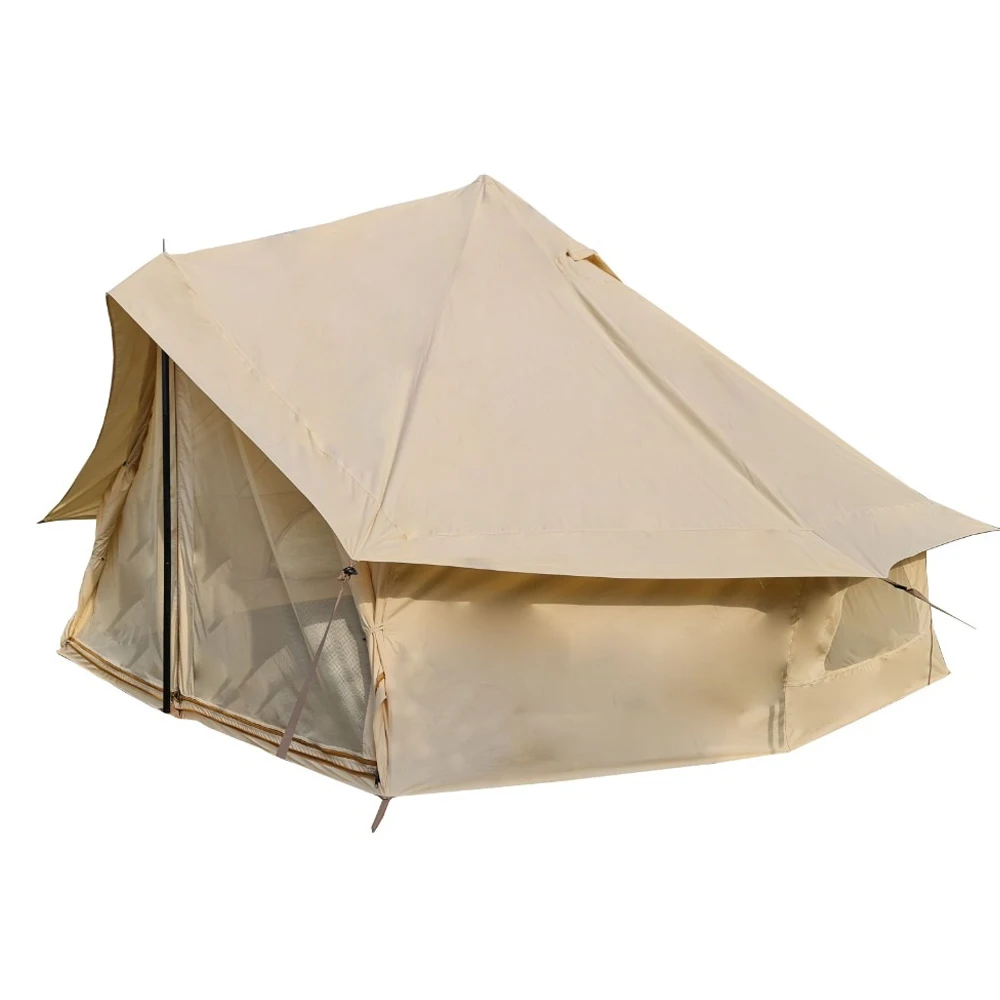 Cotton Canvas Bell Tents 4 Door for Sale / Outdoor waterproof double camping luxury safari tent Canvas bell camping Temp home