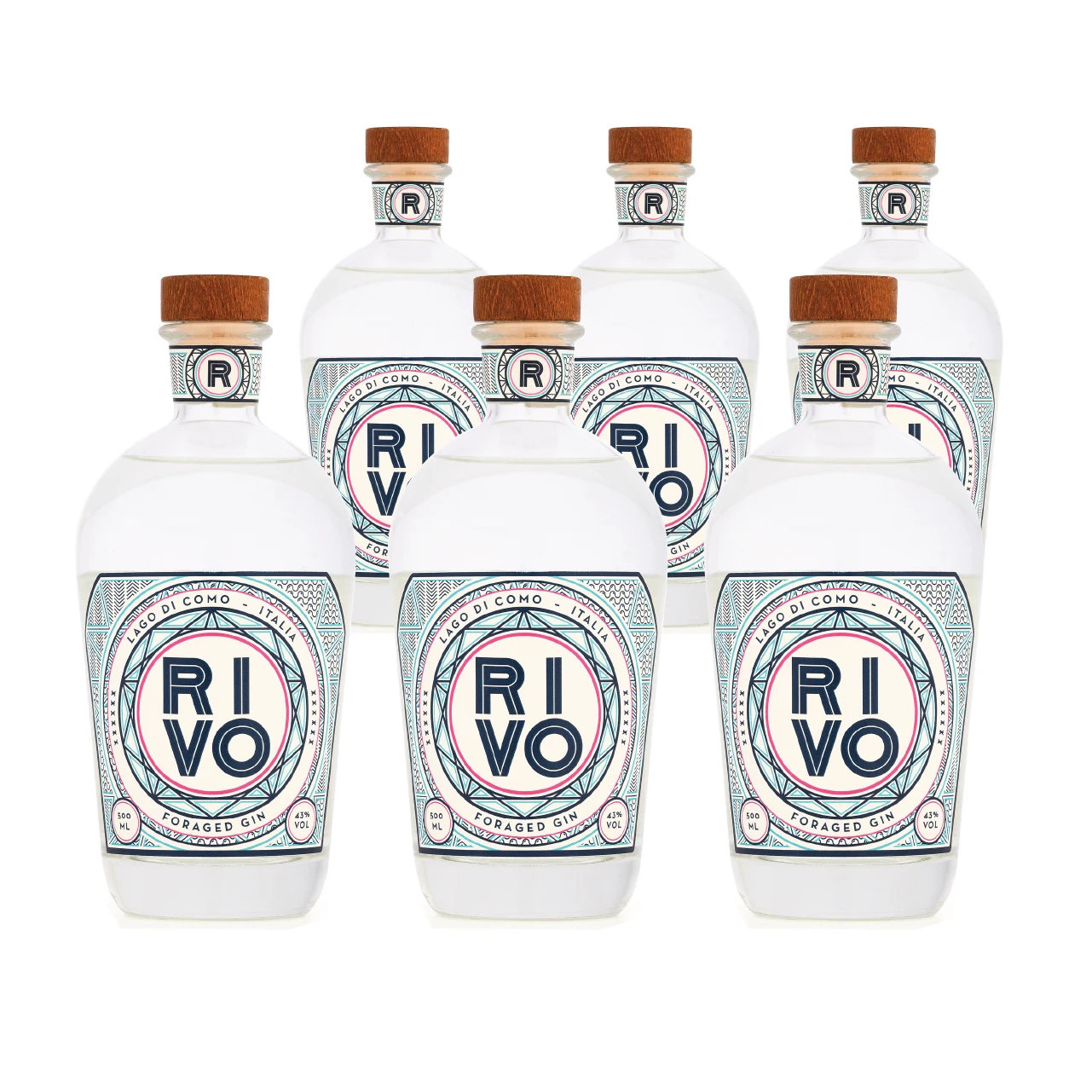 Top quality made in Italy RIVO Gin case (6 bottles) from Lake Como for cocktail Bars