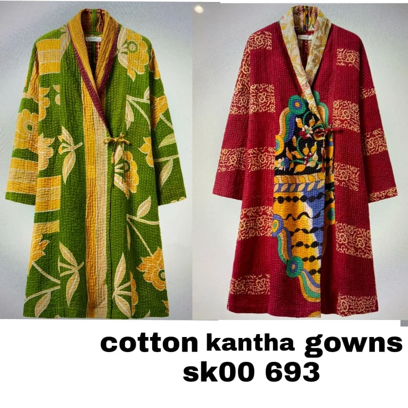 Стильное кимоно Kantha стеганая одежда для сна халат оптовая продажа хлопковое платье макси ручной работы с принтом в стиле бохо