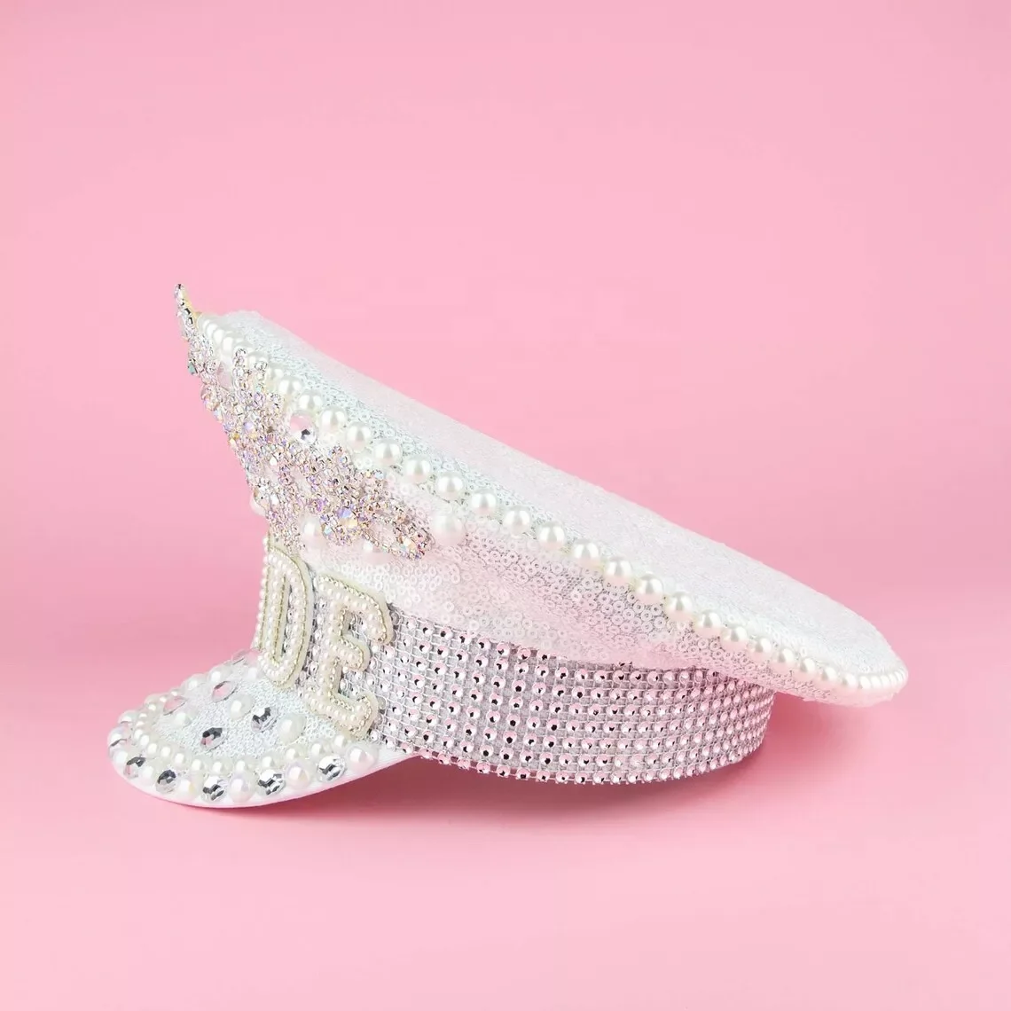 High Quality Bridal Military Hat Iridescent Silver Bachelorette Party Bride Captain